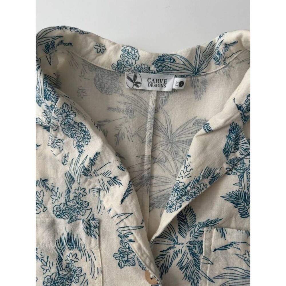 Carve Designs Linen Camp Shirt Scenic Palm Print Transitional Layering Piece - Picture 2 of 8